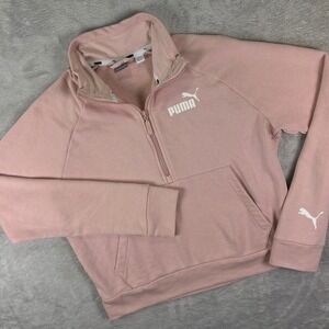 PUMA Women's Quarter Zip Size S Pink Pullover Embroidered Logo Y2K Style Retro